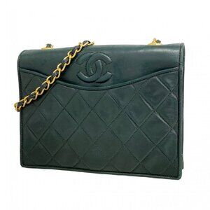 Chanel Shoulder Bag Quilted Lambskin Green Gold